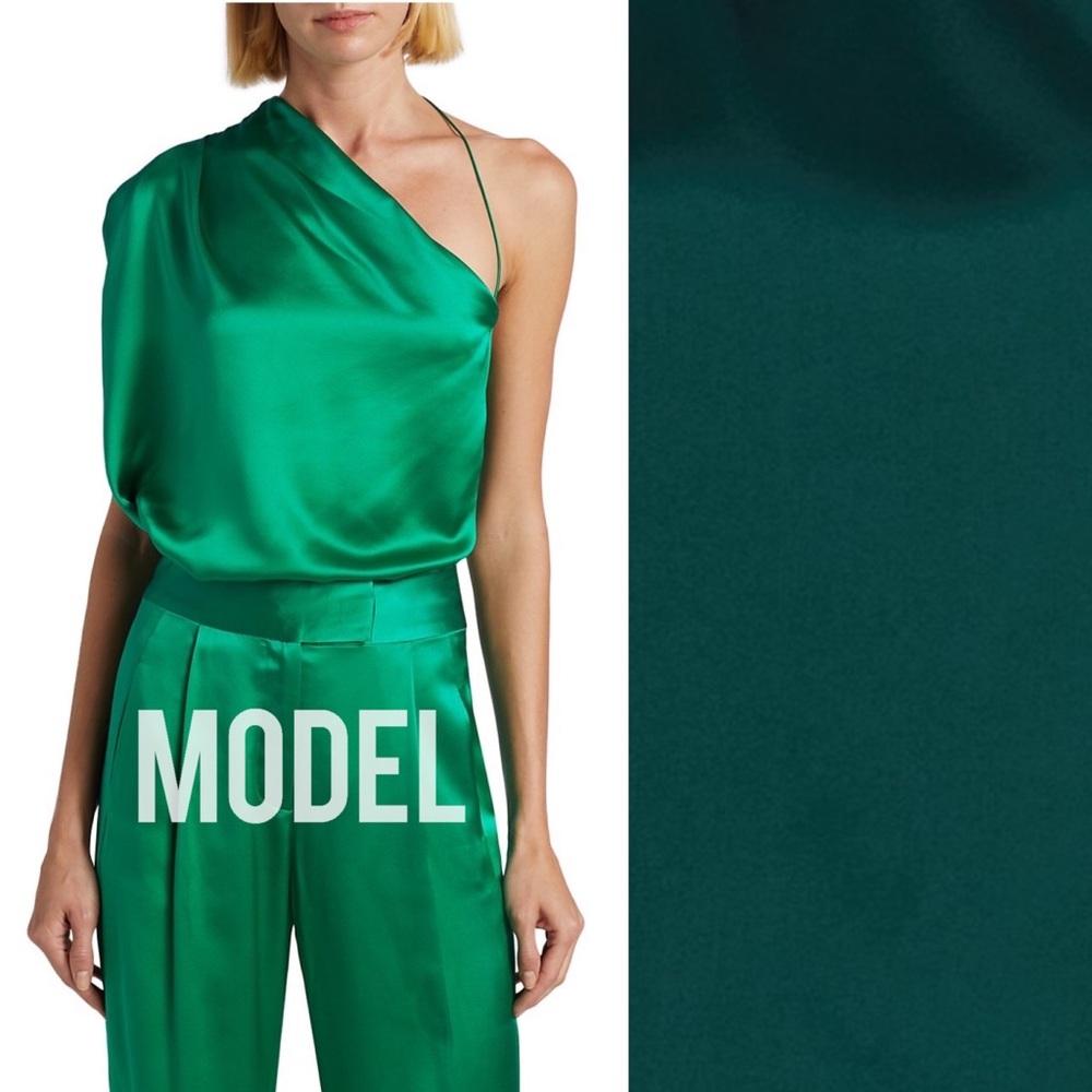 NEW The Sei Asymmetric Pleated Silk Satin Top 4 Beetle One Shoulder - Picture 2 of 10